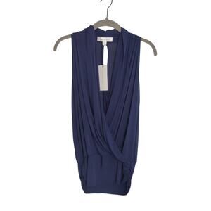 NWT Amour Vert Sz XS Navy Blue Surplice Sleeveless Top Keyhole Draped Modal
